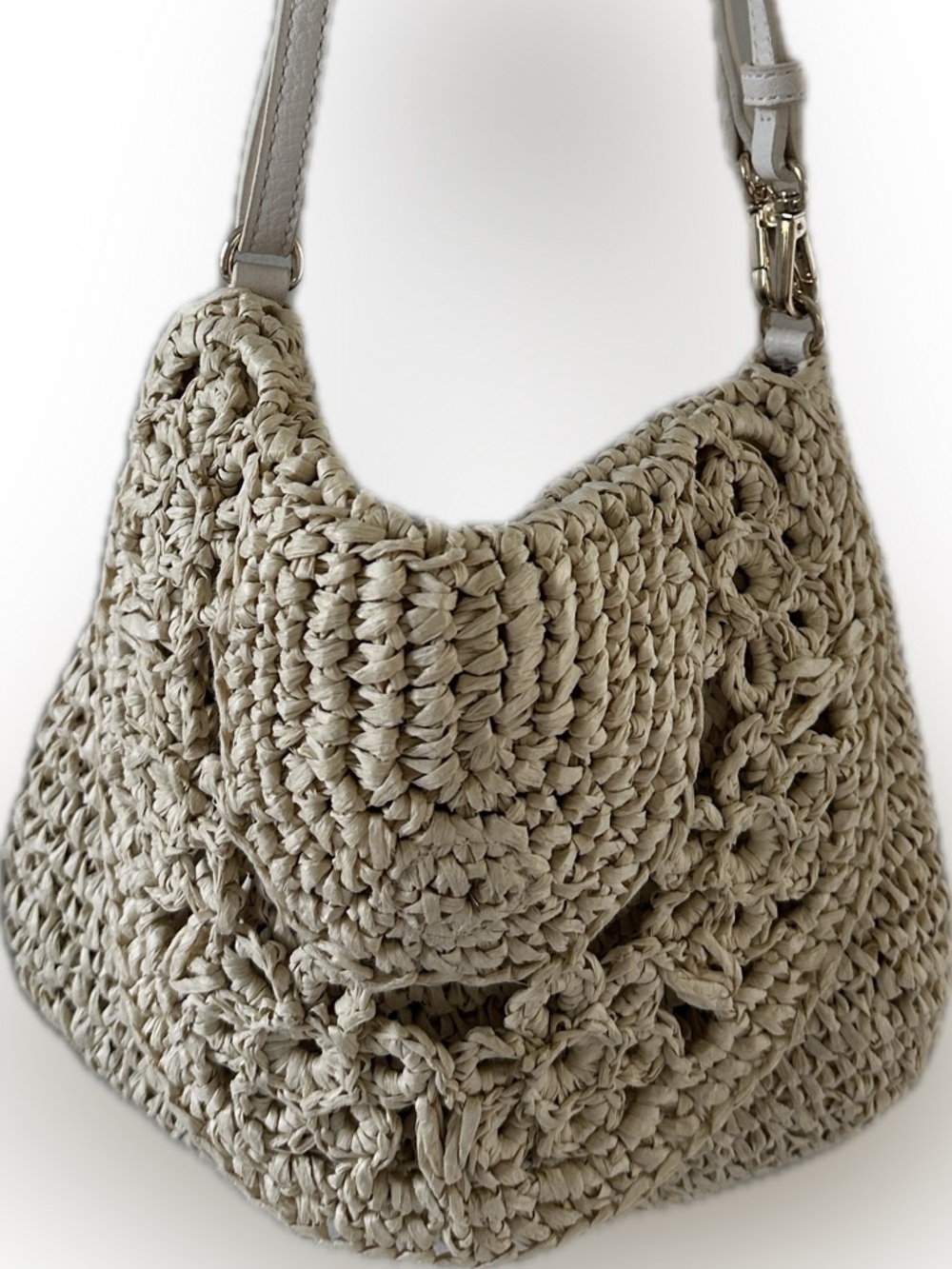 LC Lauren Conrad Woven Straw Crossbody Bag with Cream Accents.